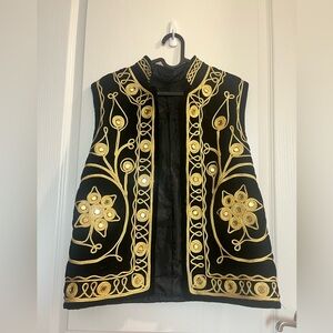 Vintage Turkish vest black and gold with embroidery about a size medium